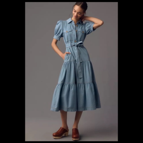 Derek Lam 10 Crosby Buffy Utility Denim Midi Dress Denim Light Size 18 - NWT